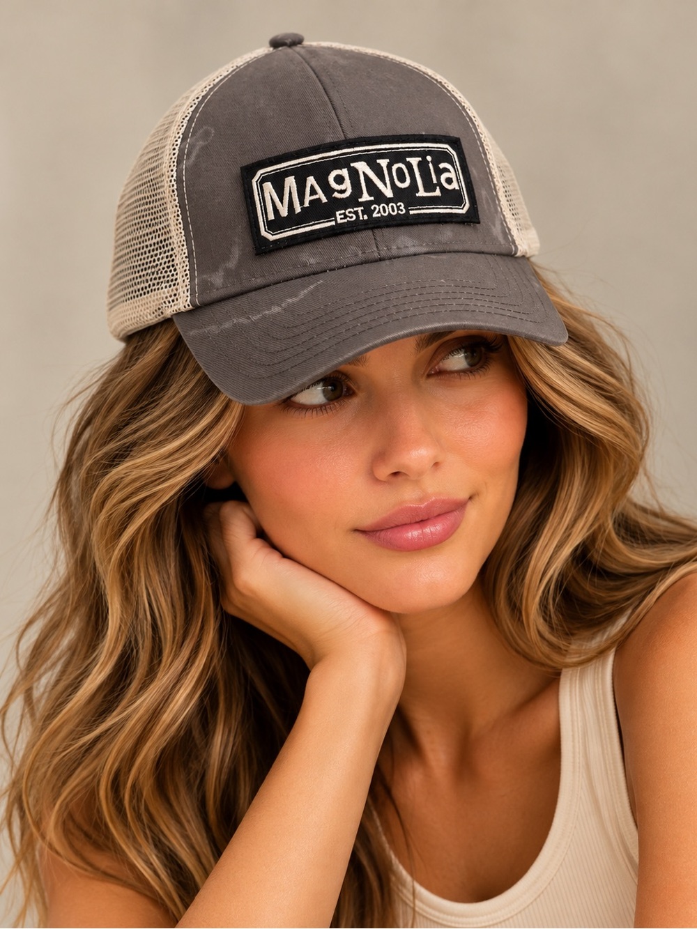 Magnolia Est 2003 Gray Mesh Trucker Hat